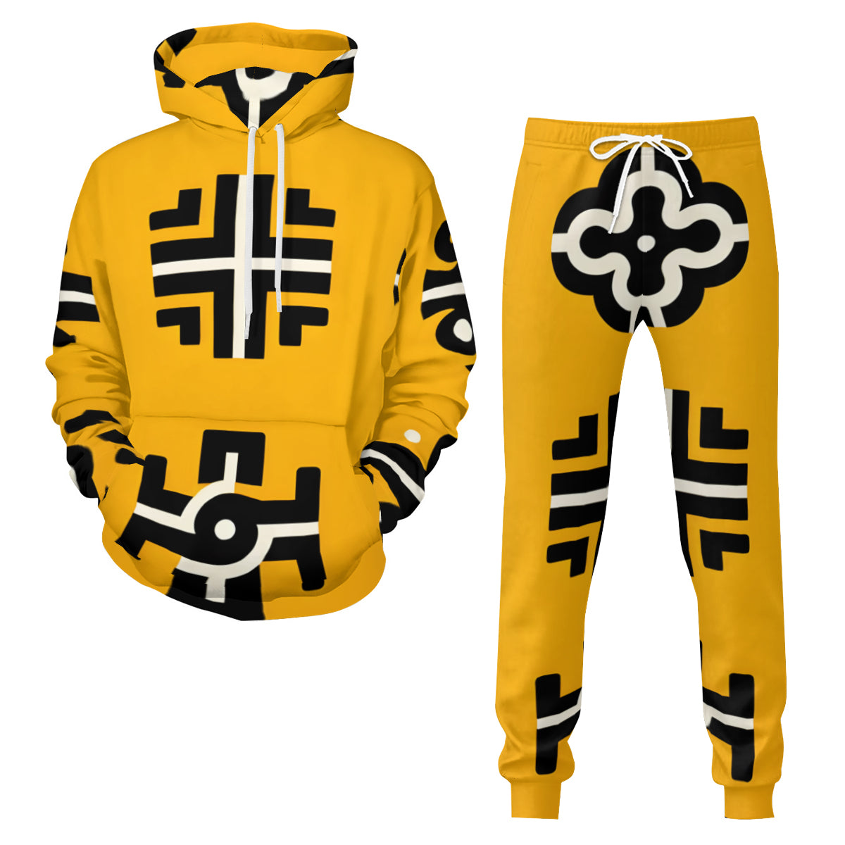 African Motifs Men's Adult Hoodie Set (Double-Layer Hood) | Health Fabric