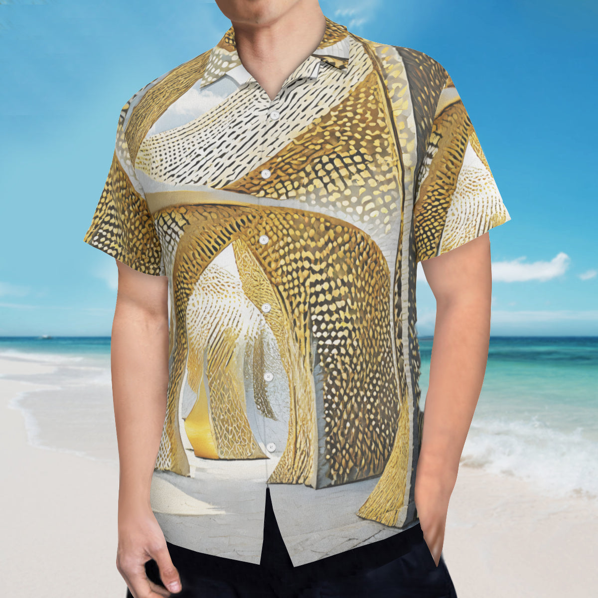 Golden Architectural Pattern Short Sleeves Men's Shirt