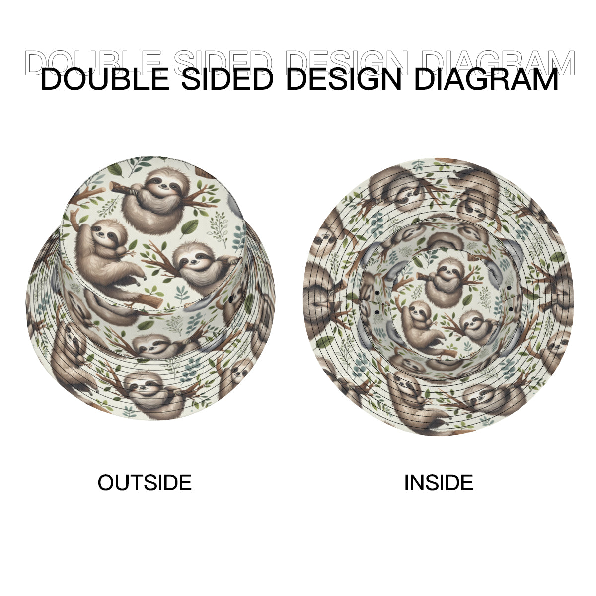 Sloth Double-Sided Unisex Polyester Bucket Hat