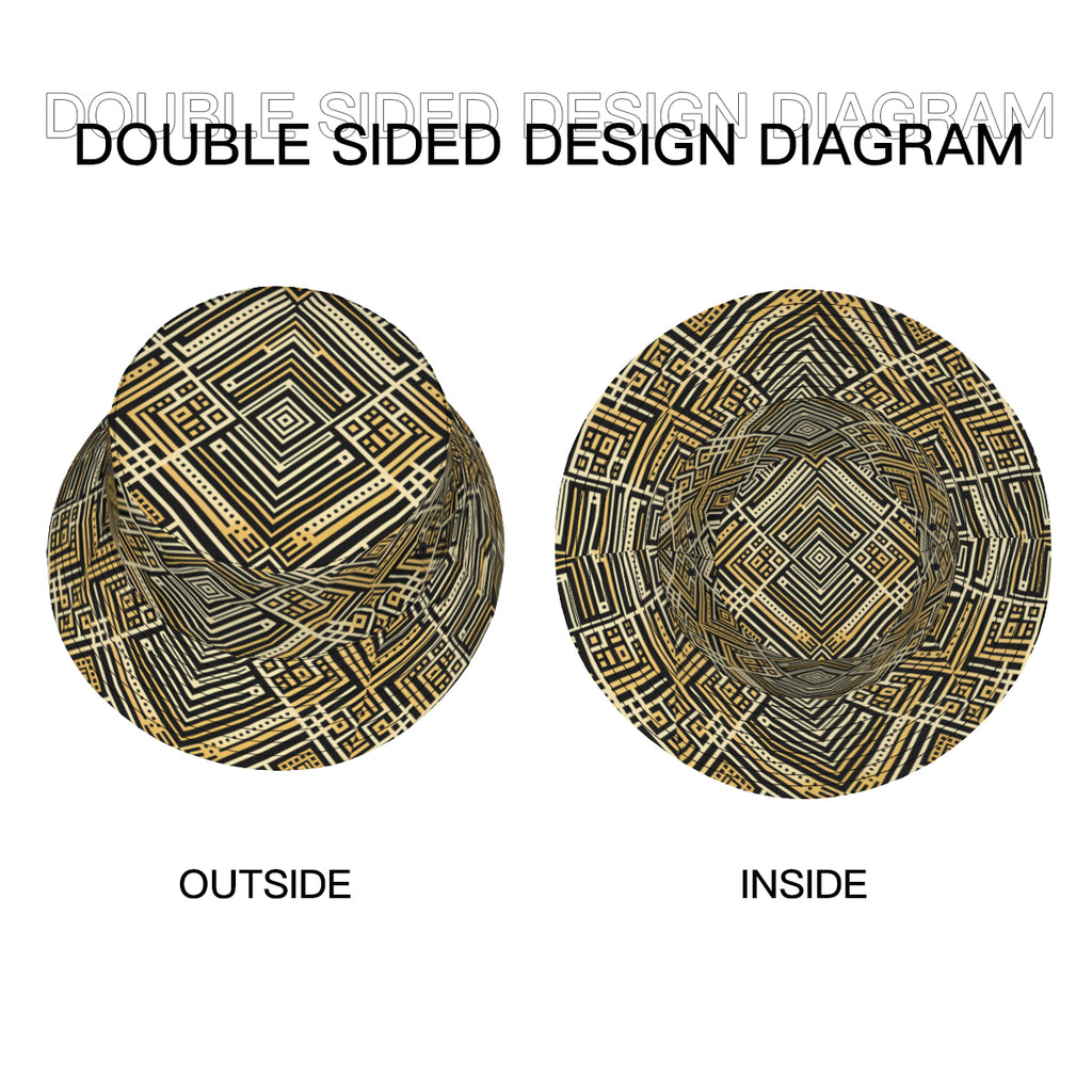 Golden Geometric Shapes Double-Sided Unisex Polyester Bucket Hat