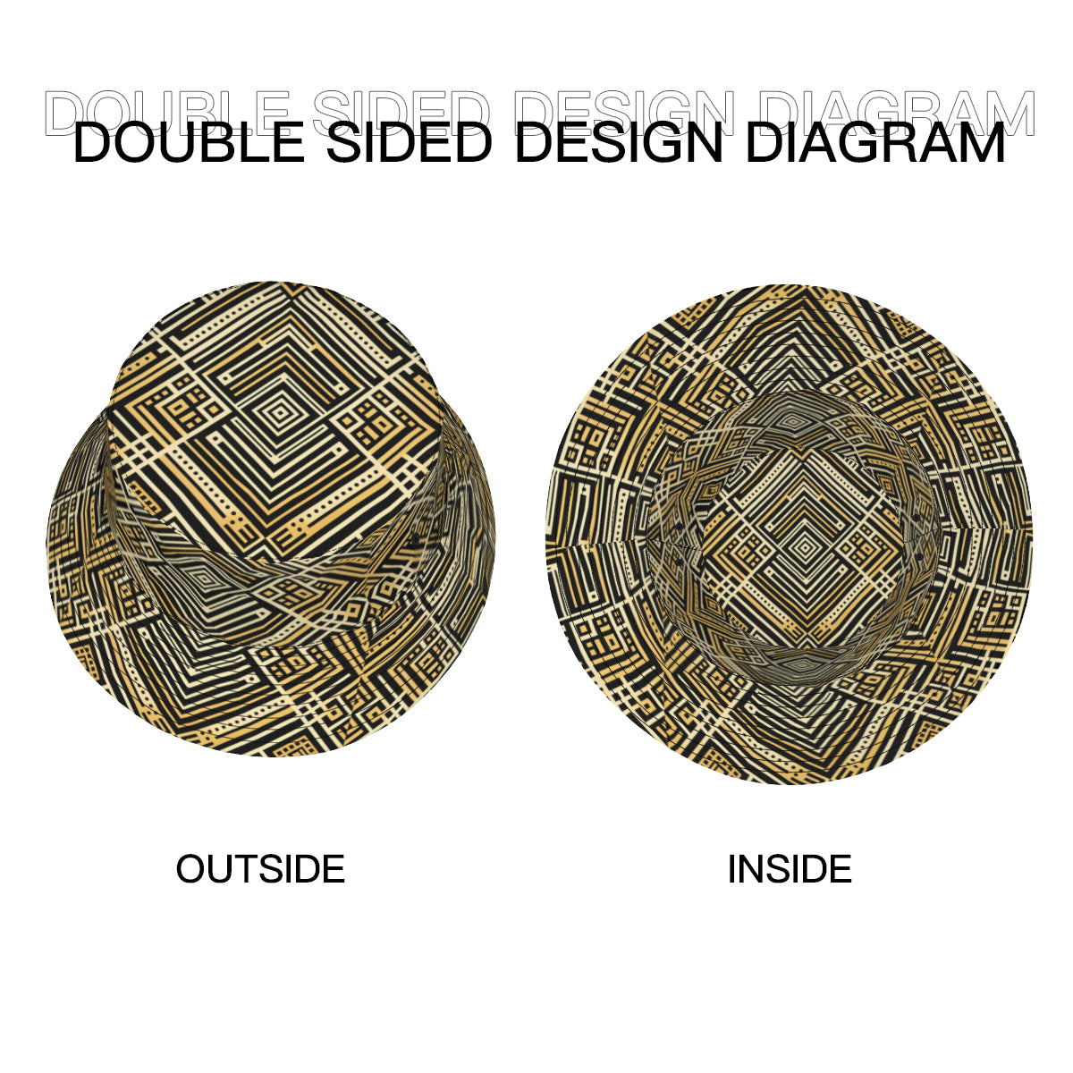 Golden Geometric Shapes Double-Sided Unisex Polyester Bucket Hat