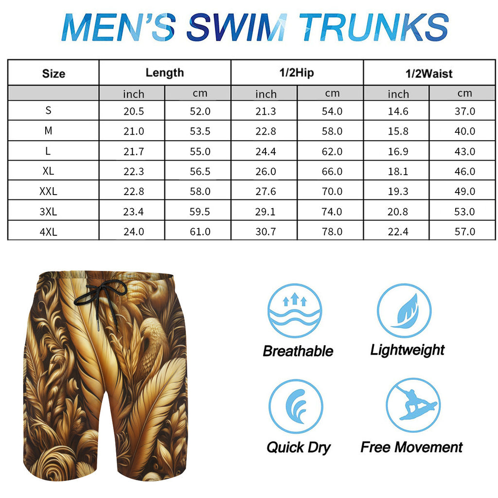 Golden Feathers Men's Beach Shorts (Not Mesh Lined) | Polyester