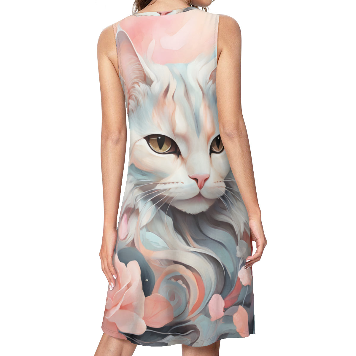 Cute Cat Women's Casual Dress | Polyester