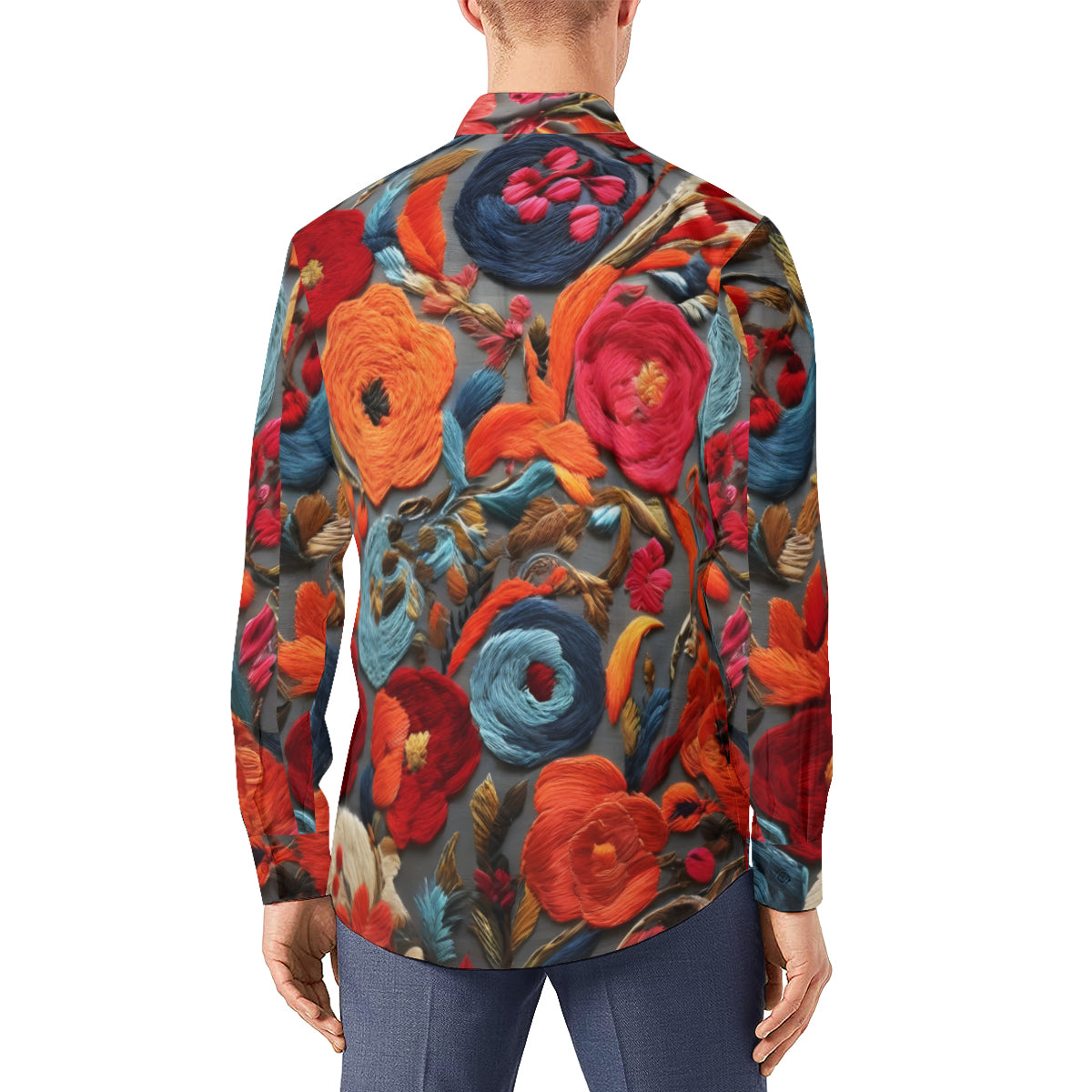 Floral Men's Classic Long-Sleeved Shirt | Polyester