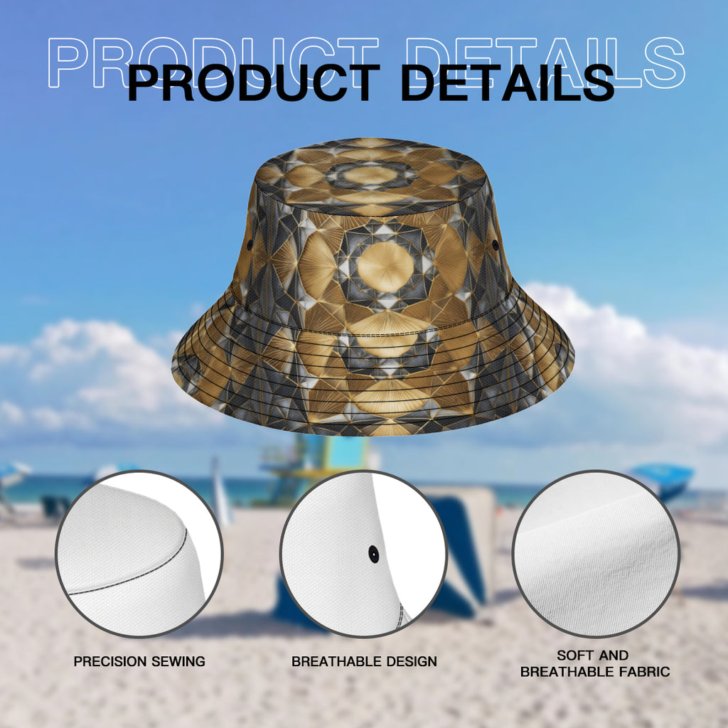 Geometric Black Gold Double-Sided Unisex Polyester Bucket Hat