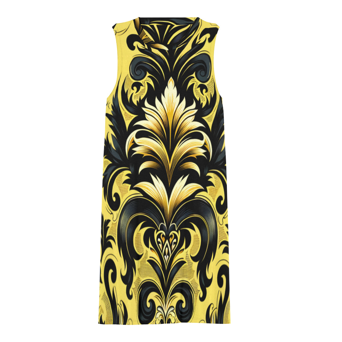 Yellow And Black Floral Women's Casual Dress | Polyester
