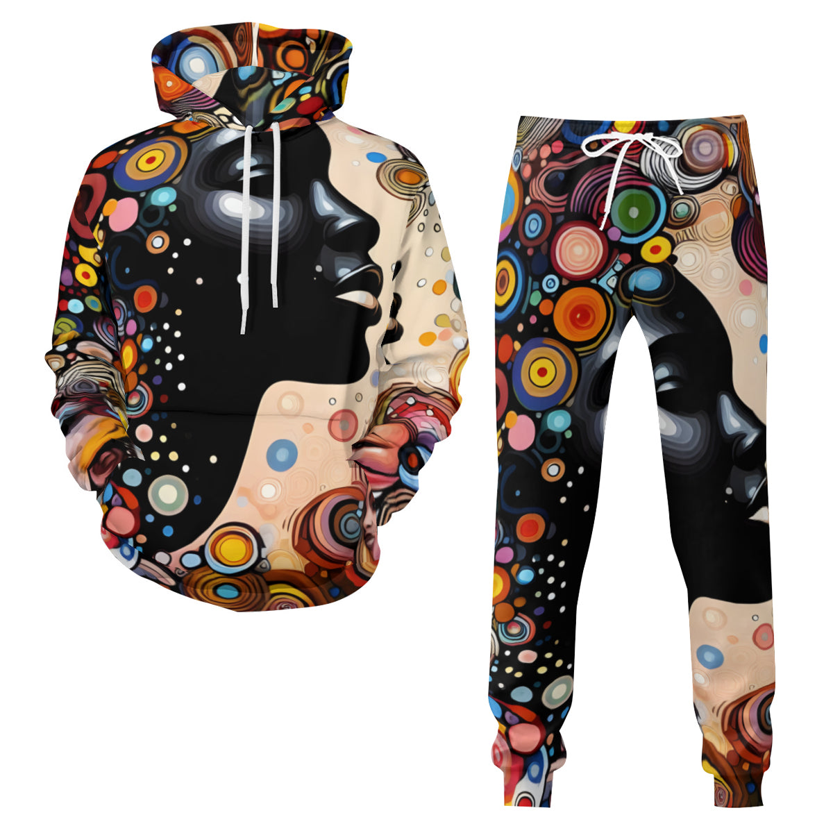 Abstract Afrocentric Men's Adult Hoodie Set (Double-Layer Hood) | Health Fabric