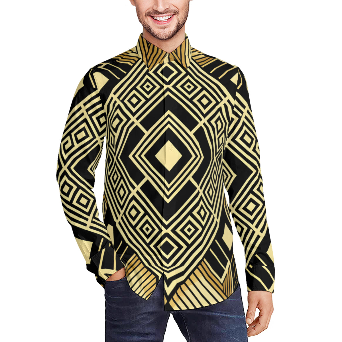 Golden Geometric Shapes Long Sleeves Shirt