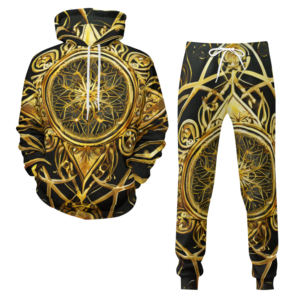 Elegant Black Gold Men's Adult Hoodie Set (Double-Layer Hood) | Health Fabric
