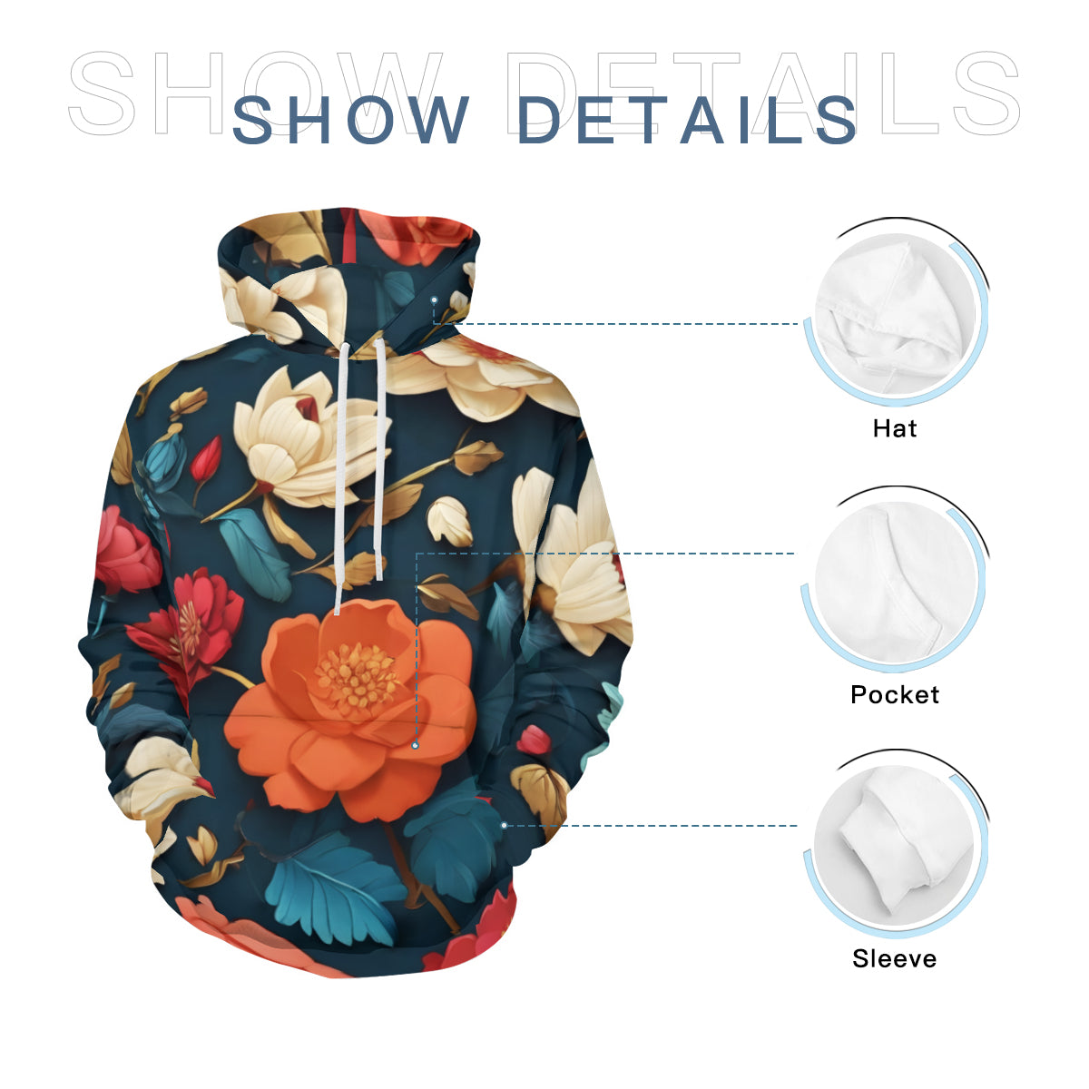 Floral Men's Adult Hoodie Set (Double-Layer Hood) | Health Fabric