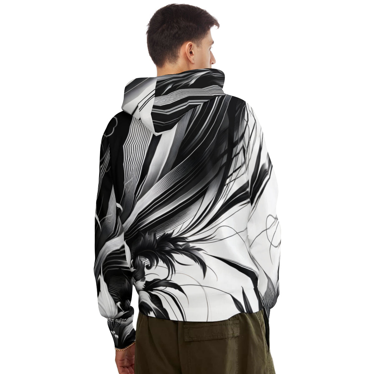 Floral Black And White Men's Adult Hoodie Set (Double-Layer Hood) | Health Fabric