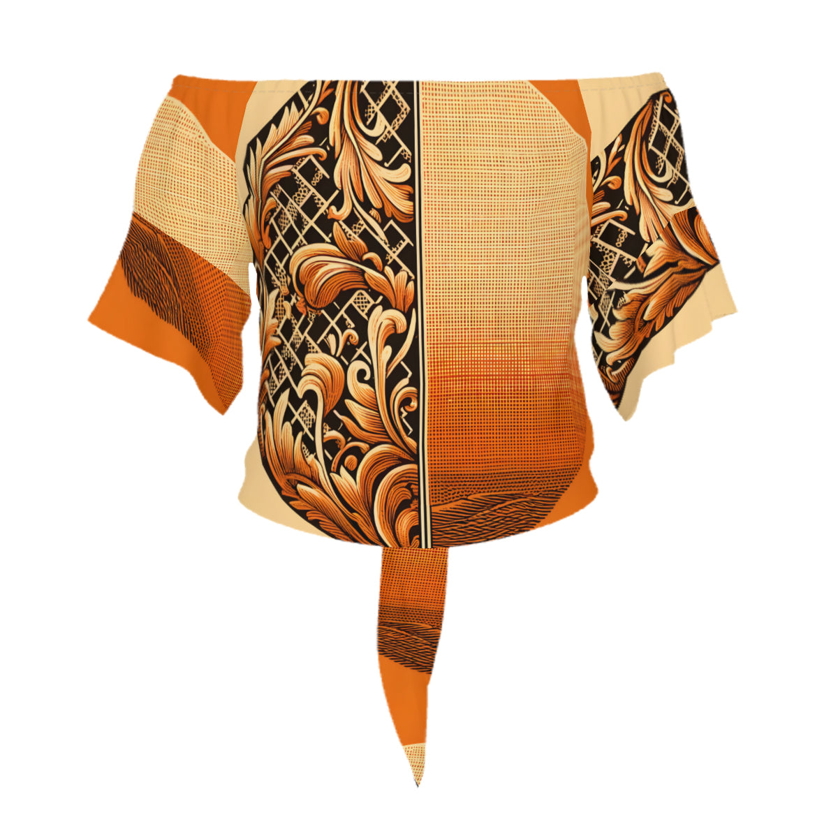 Orange Elegance One-Shoulder Tie Short Sleeves
