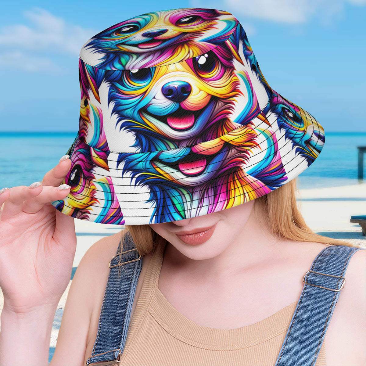 Vibrant Dog Double-Sided Unisex Polyester Bucket Hat