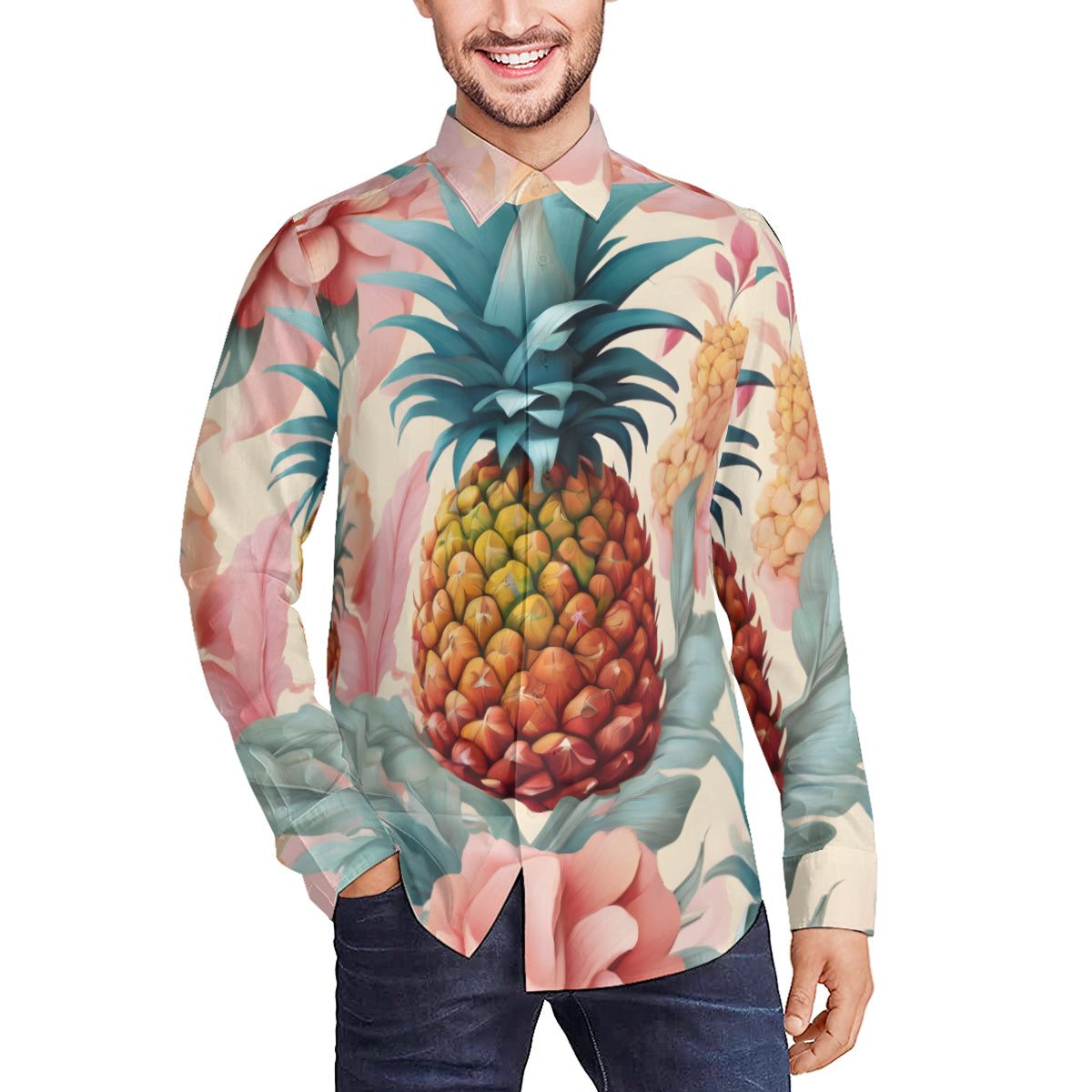 Pineapple Men's Classic Long-Sleeved Shirt | Polyester