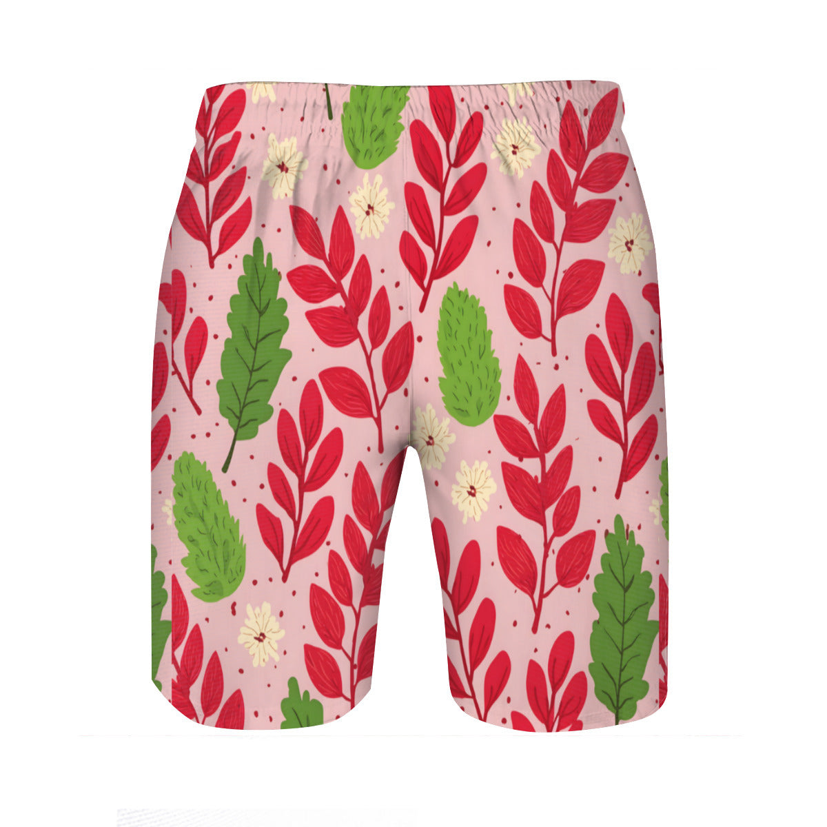 Pink Leaves Men's Beach Shorts (Not Mesh Lined) | Polyester