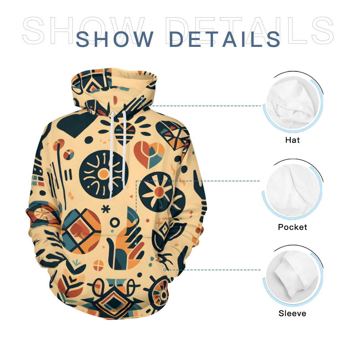 African Motifs Men's Adult Hoodie Set (Double-Layer Hood) | Health Fabric