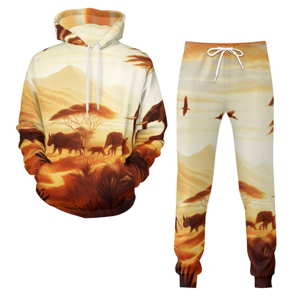 African Sunset Men's Adult Hoodie Set (Double-Layer Hood) | Health Fabric