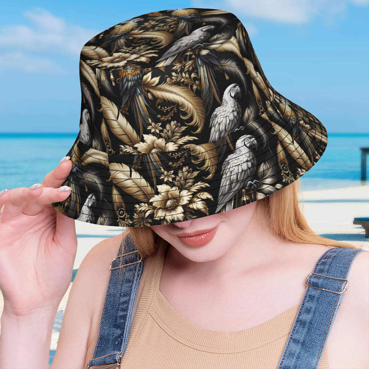 Parrots And Feathers Double-Sided Unisex Polyester Bucket Hat