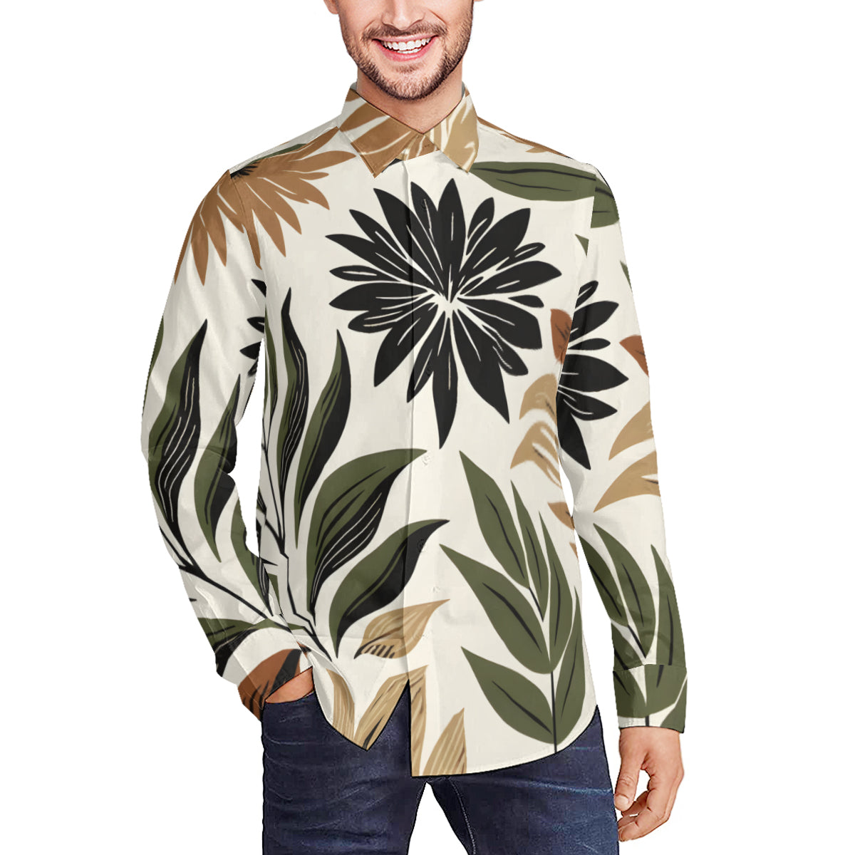 Botanical Leaves Long Sleeves Men's Shirt