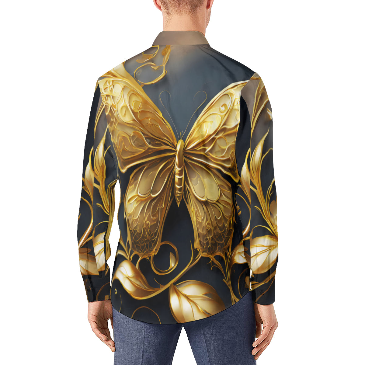 Golden Buterfly Men's Classic Long-Sleeved Shirt | Polyester