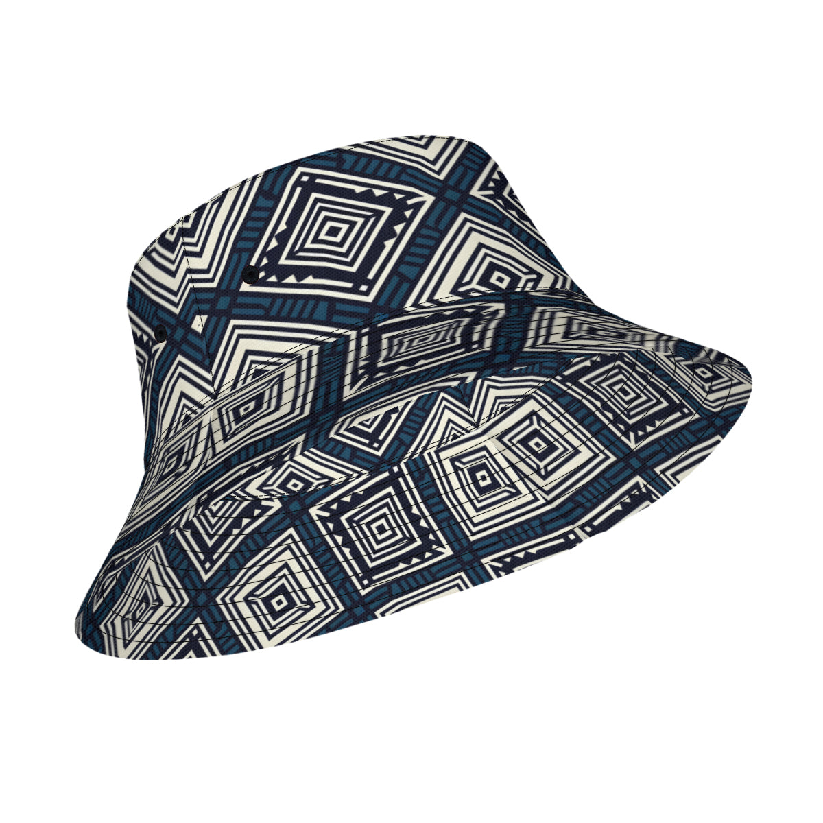 Navy Blue Geometric Shapes Double-Sided Unisex Polyester Bucket Hat