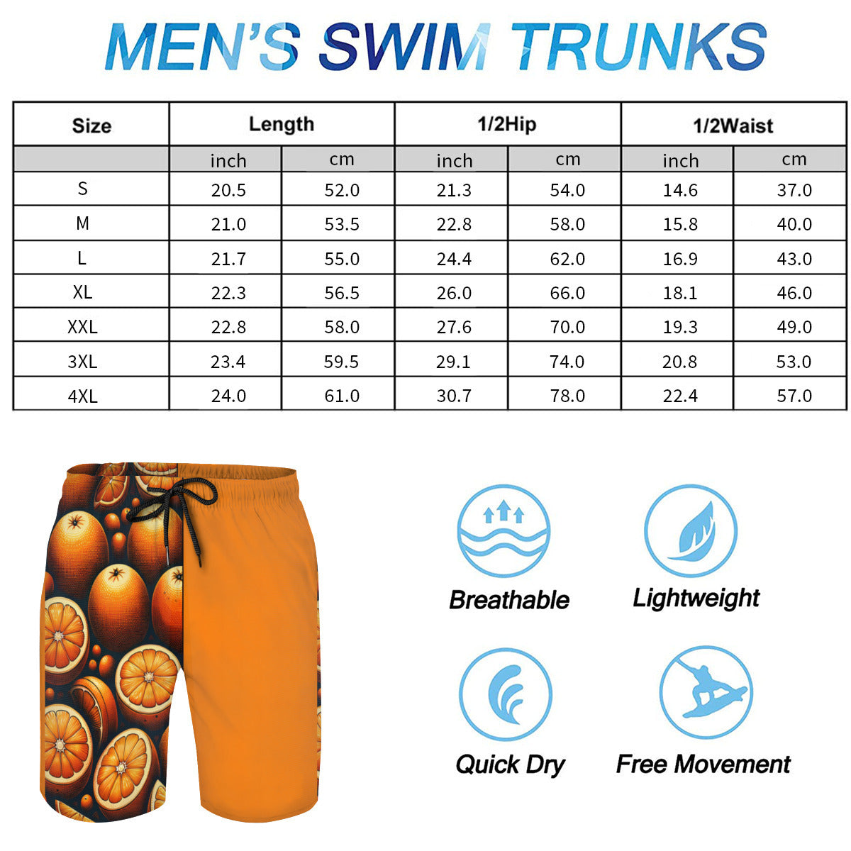 Orange Men's Beach Shorts (Not Mesh Lined) | Polyester