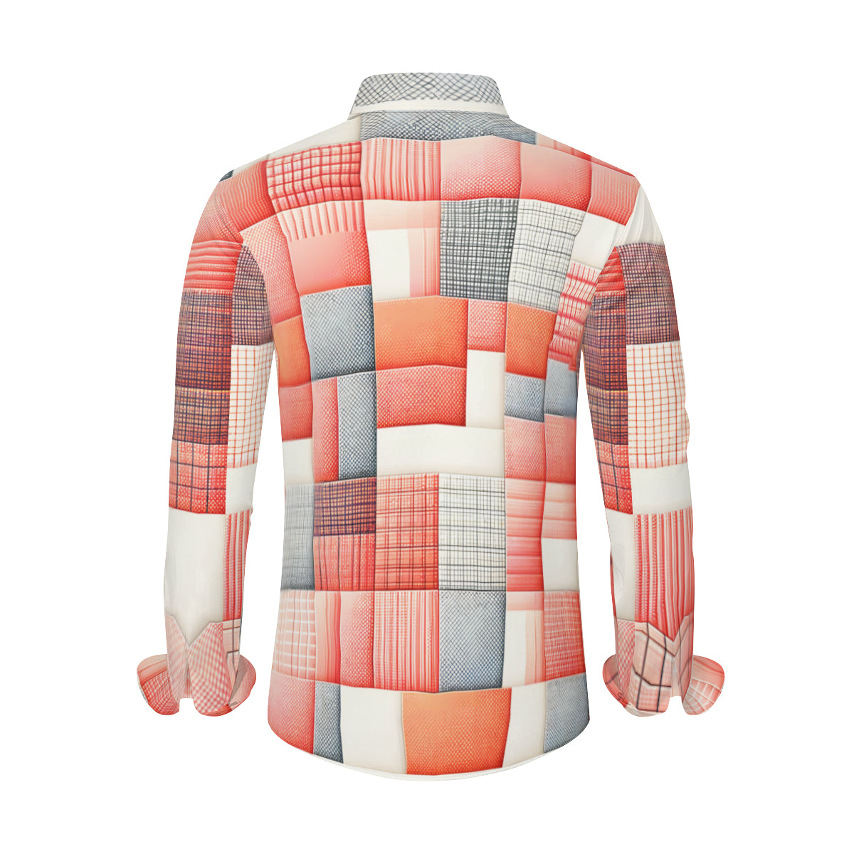 Pink Check  Men's Classic Long-Sleeved Shirt | Polyester