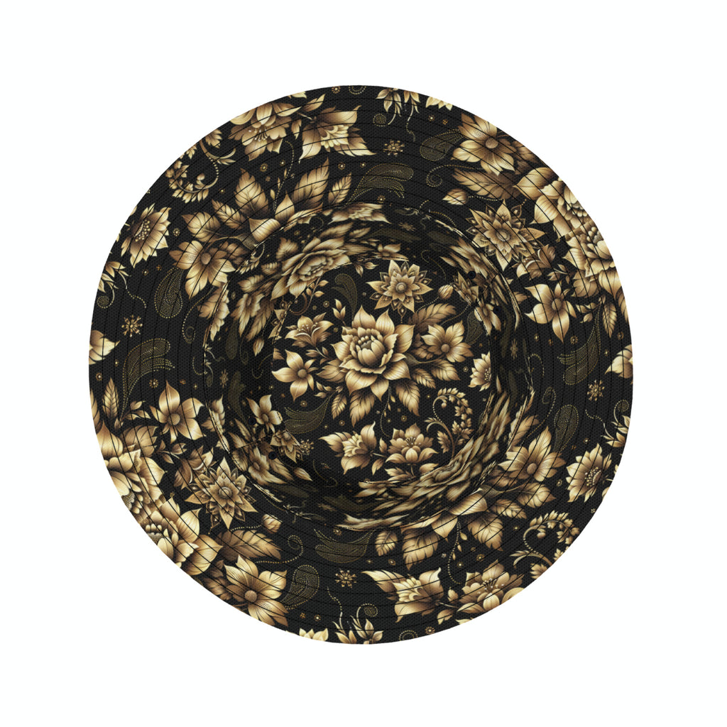 Gold Flowers Double-Sided Unisex Polyester Bucket Hat