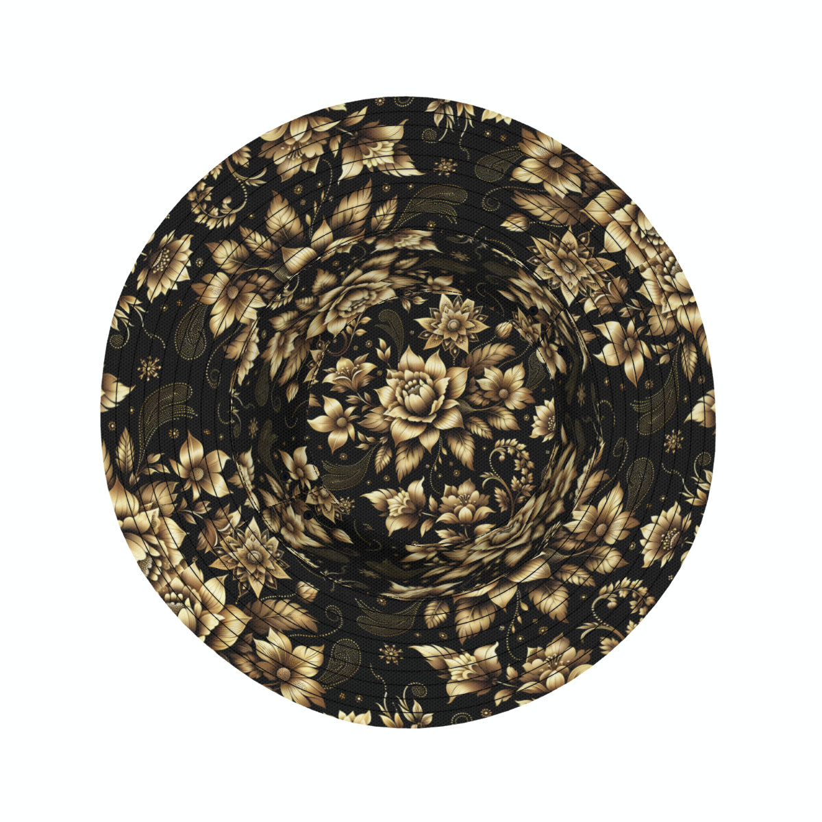 Gold Flowers Double-Sided Unisex Polyester Bucket Hat