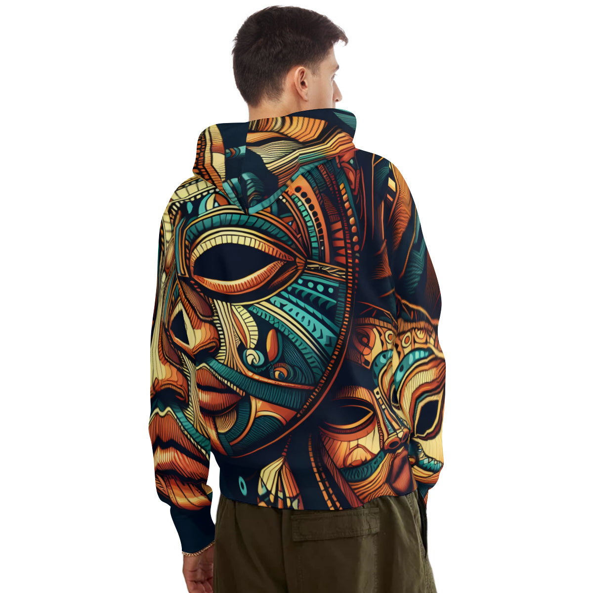 Abstract African Motifs Men's Adult Hoodie Set (Double-Layer Hood) | Health Fabric
