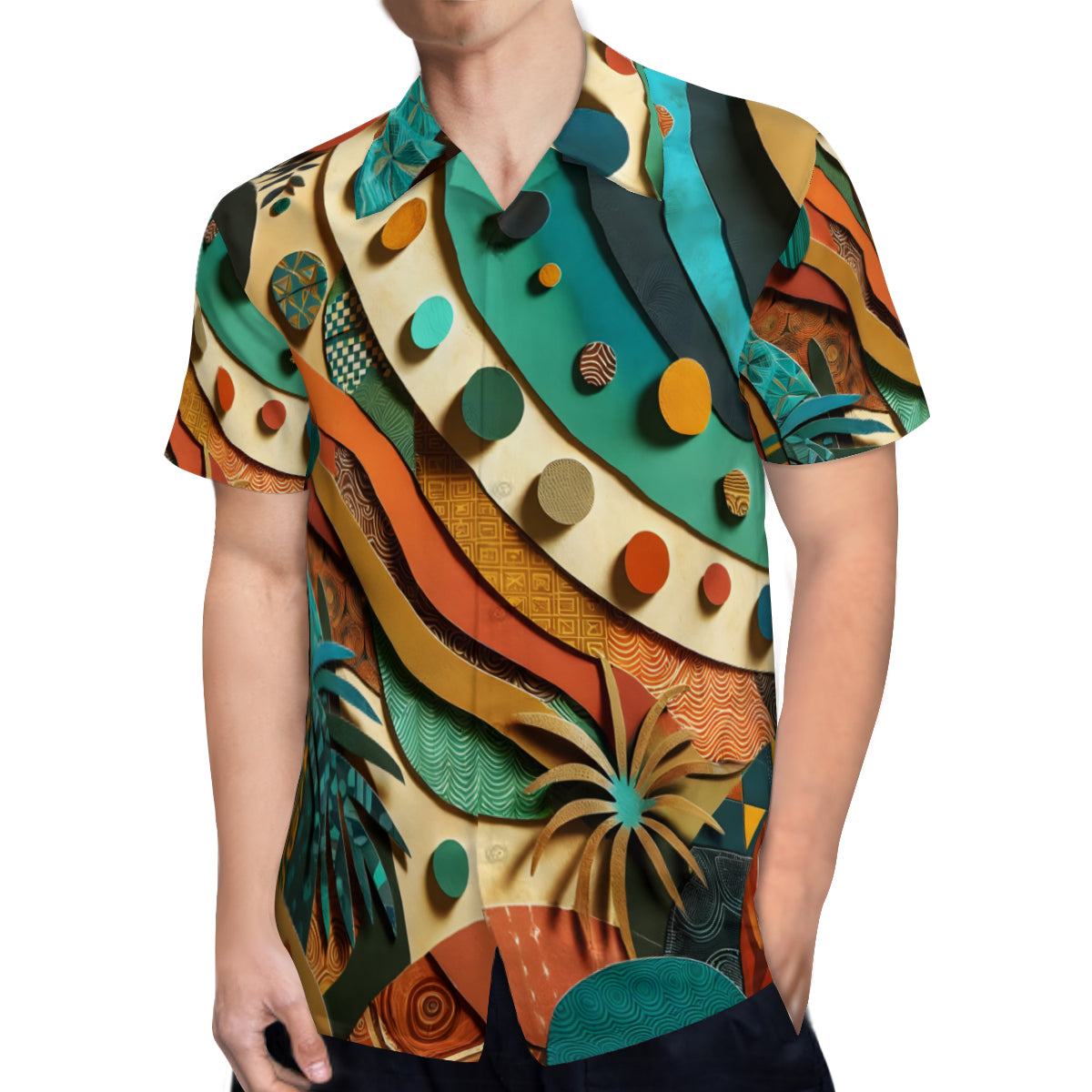 Paper Collage Design Short Sleeves Men's Shirt