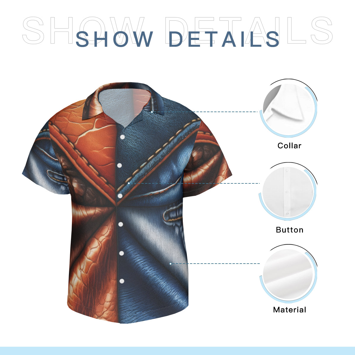 Denim And Leather Design Short Sleeves Men's Shirt