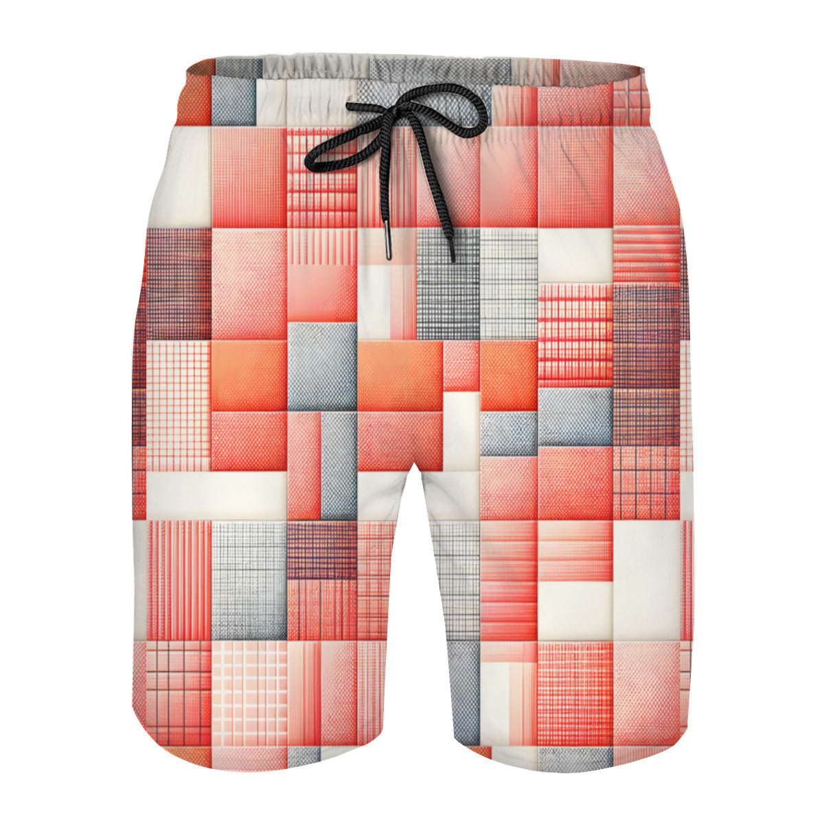 Pink Check Men's Beach Shorts (Not Mesh Lined) | Polyester