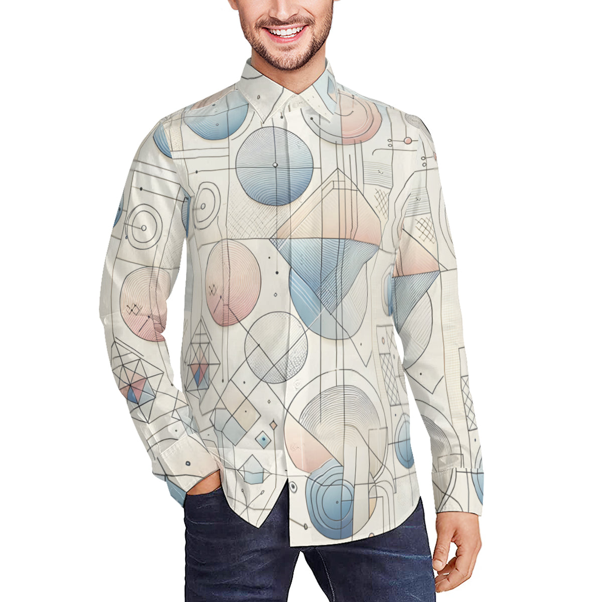 Minimalistic Geometric Shapes Men's Classic Long-Sleeved Shirt | Polyester