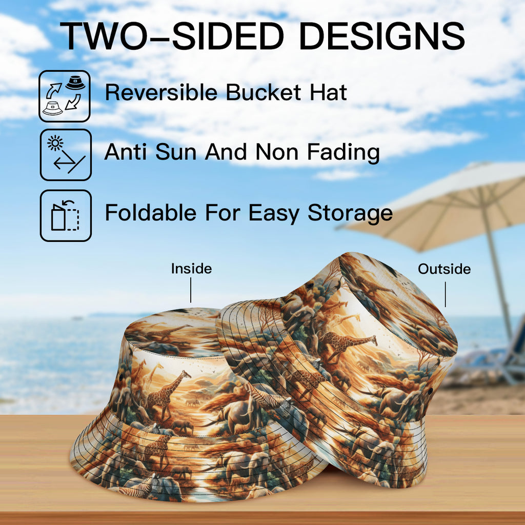 African Animals Double-Sided Unisex Polyester Bucket Hat