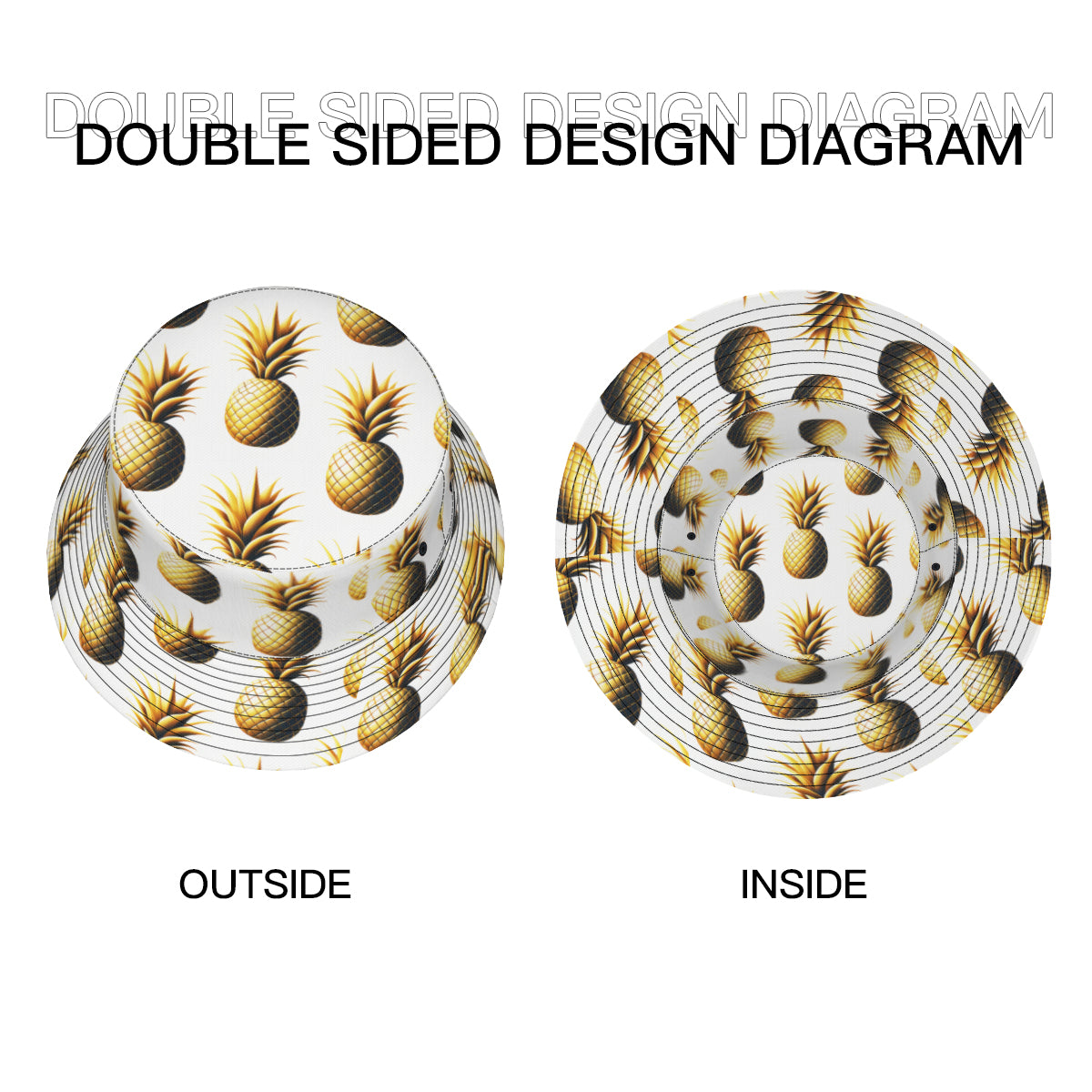 Golden Pineapple Double-Sided Unisex Polyester Bucket Hat