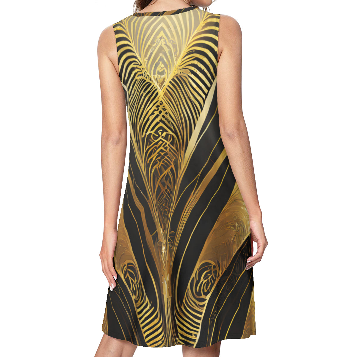 Elegant Gold Women's Casual Dress | Polyester