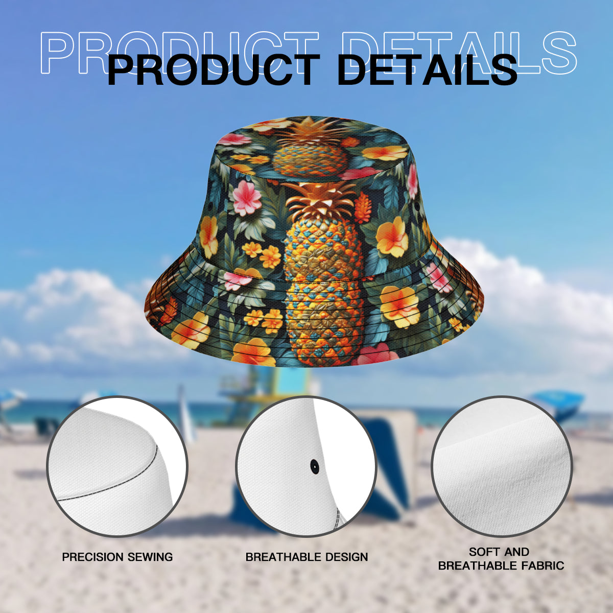 3D Pineapple Double-Sided Unisex Polyester Bucket Hat
