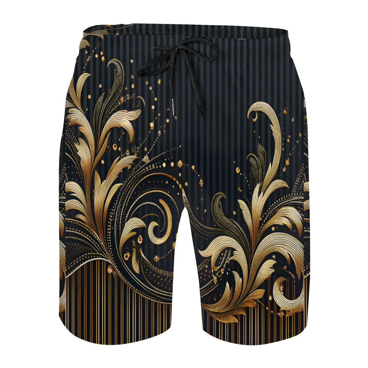 Elegant Gold Floral Men's Beach Shorts (Not Mesh Lined) | Polyester