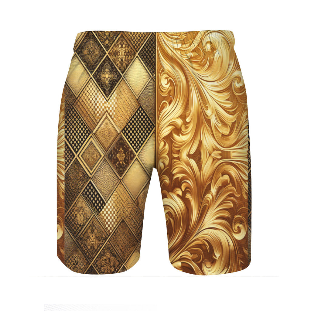 Elegant Gold Men's Beach Shorts (Not Mesh Lined) | Polyester