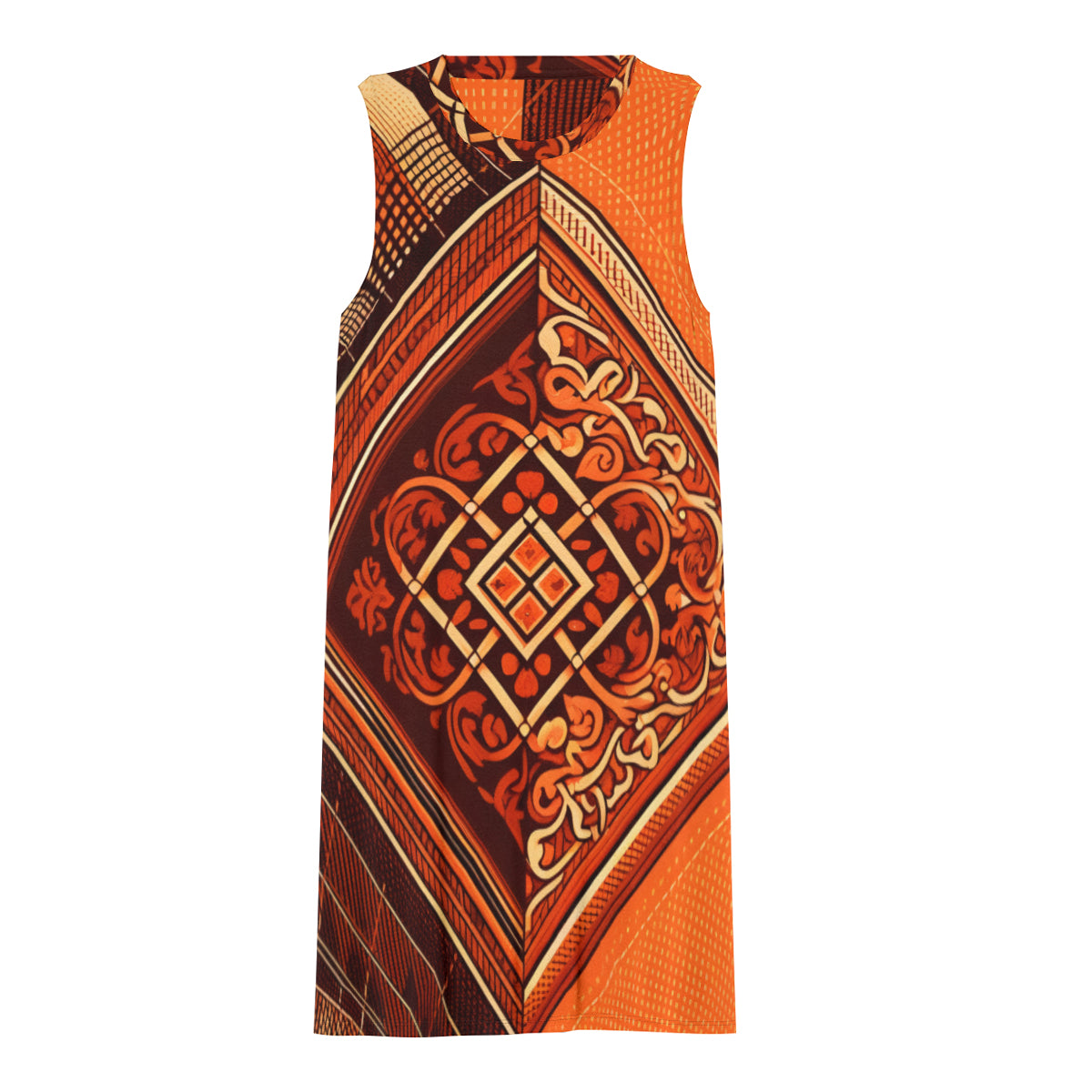 Orange Check Women's Casual Dress | Polyester