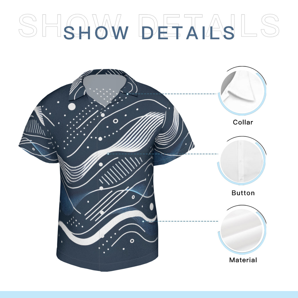 Abstract Blue Wave Short Sleeves Men's Shirt