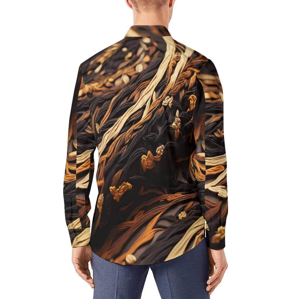Abstract Brown Long Sleeves Men's Shirt
