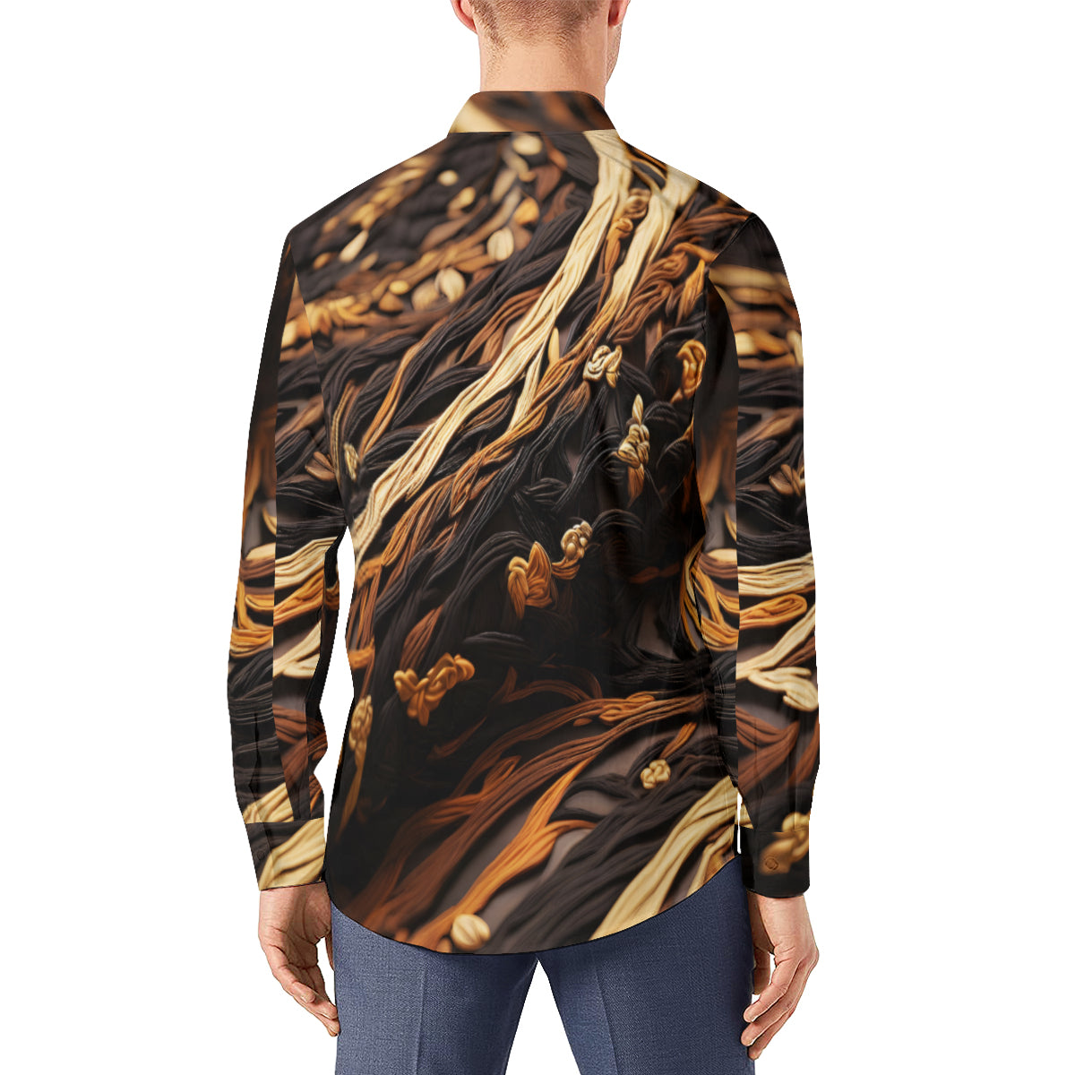 Abstract Brown Long Sleeves Men's Shirt