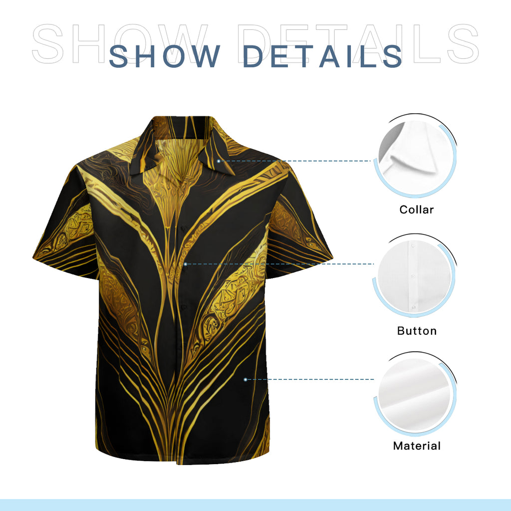 Elegant Black And Gold Short Sleeves Men's Shirt