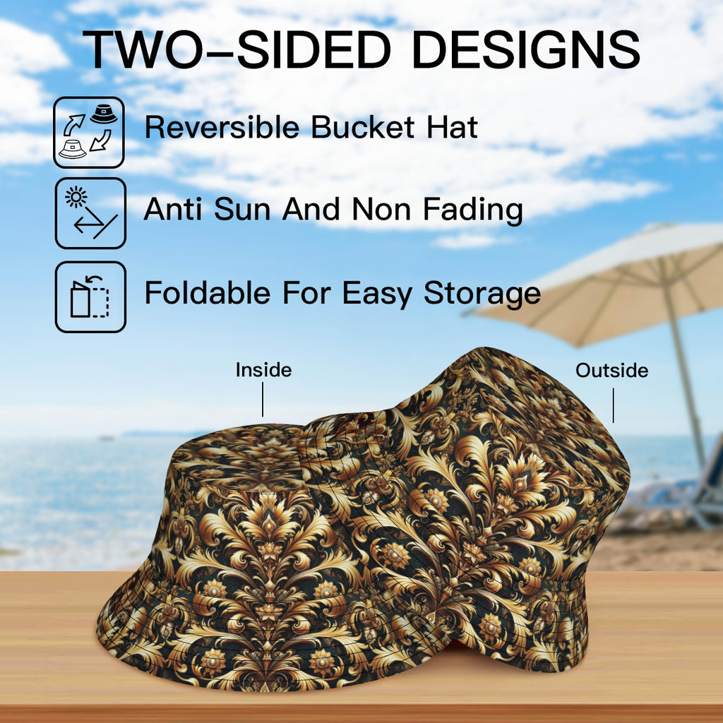 Golden Crown Double-Sided Unisex Polyester Bucket Hat