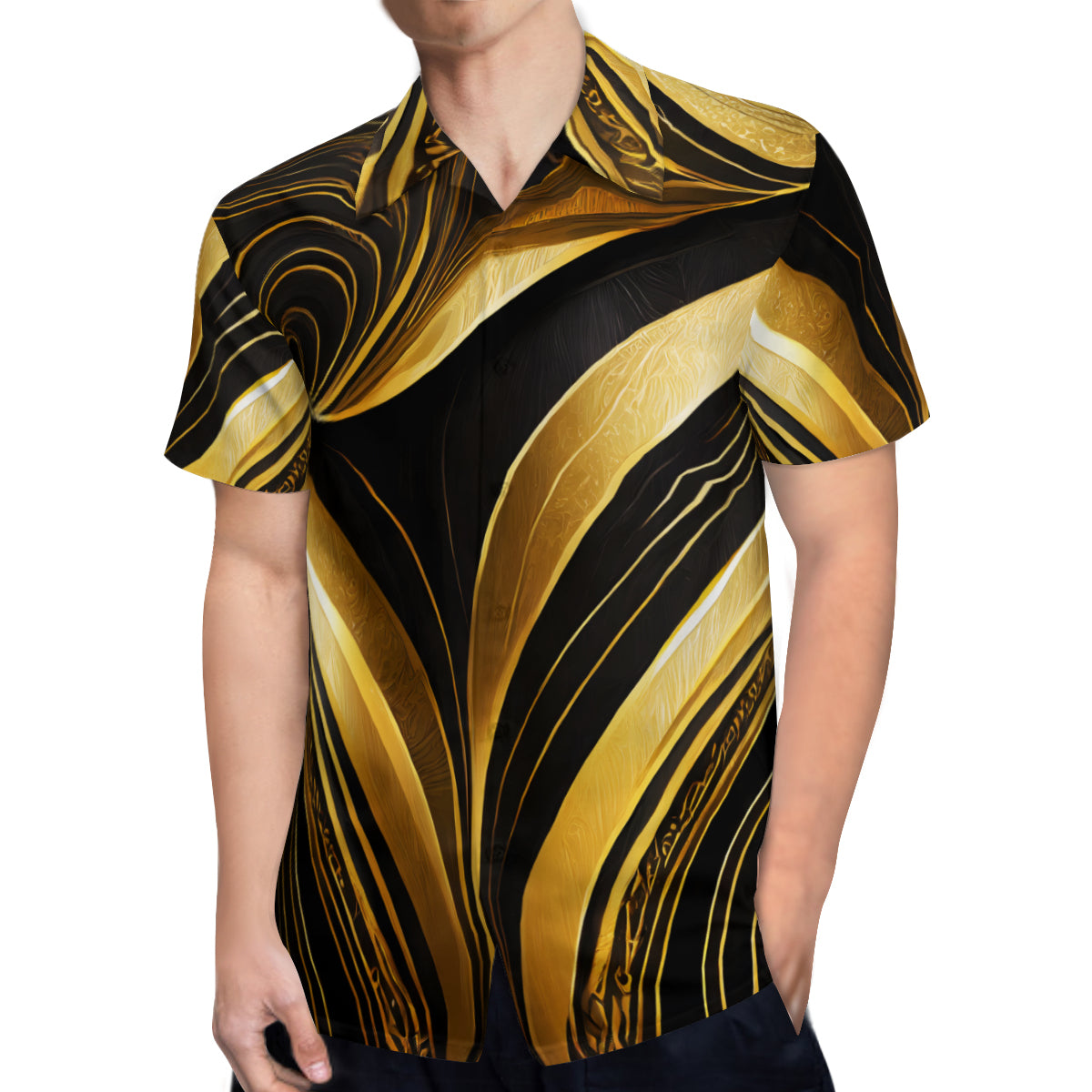 Elegant Black And Gold Short Sleeves Men's Shirt