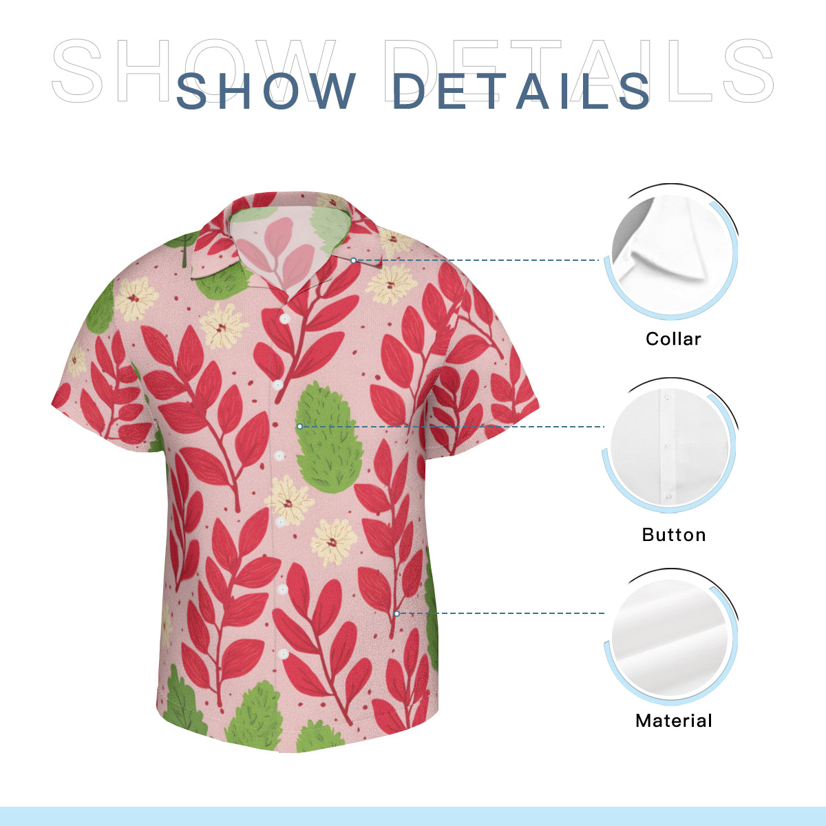 Pink Leaves Short Sleeves Men's Shirt