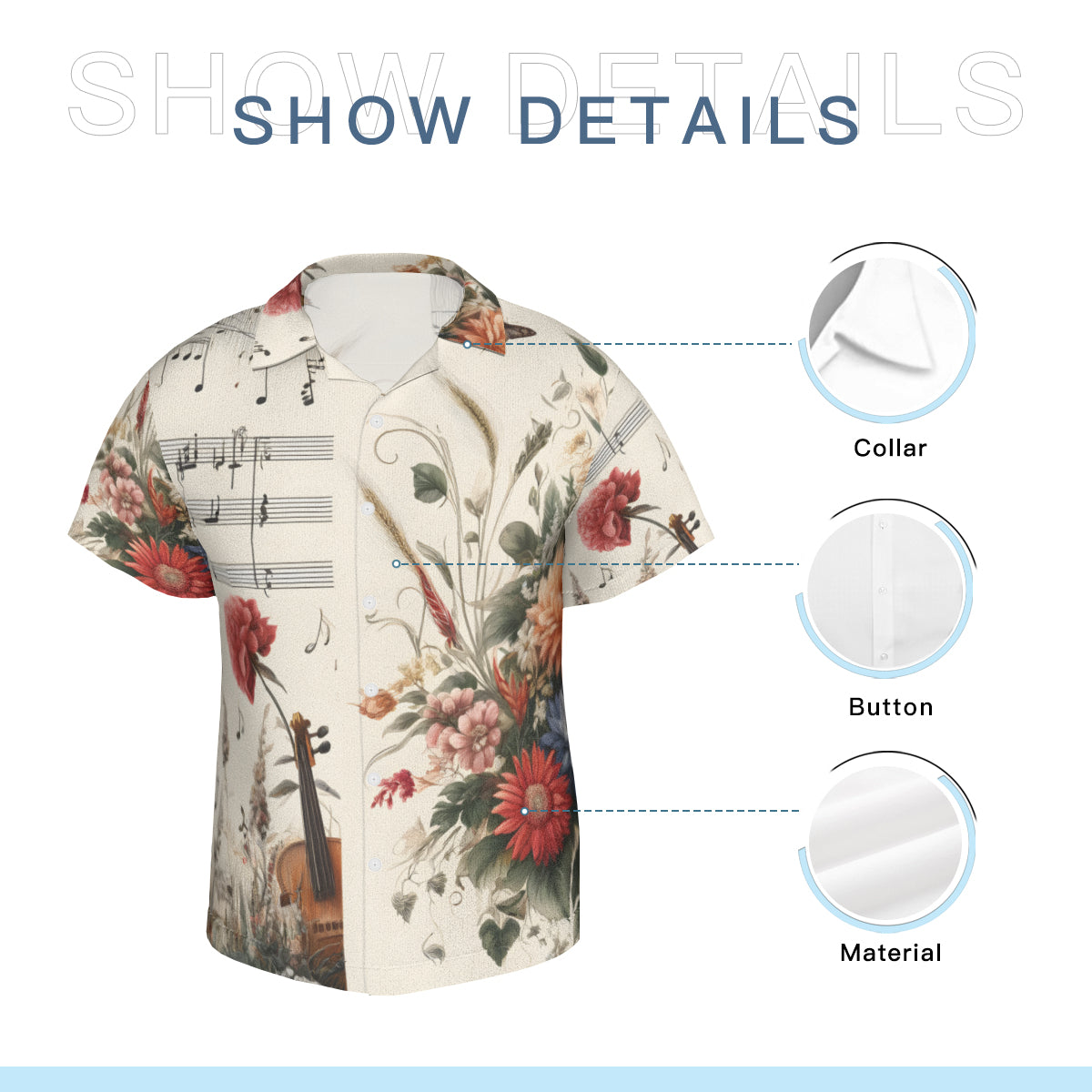 Musical Floral Short Sleeves Men's Shirt