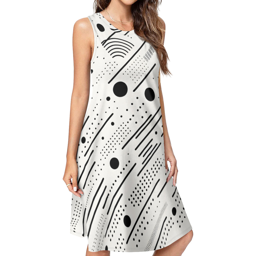 Minimalistic Black And White Women's Casual Dress | Polyester